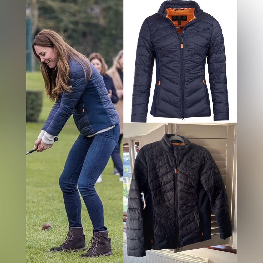 Barbour Quilted Jacket in Navy/ Marigold- ASO Kate Middleton - UK16/US12